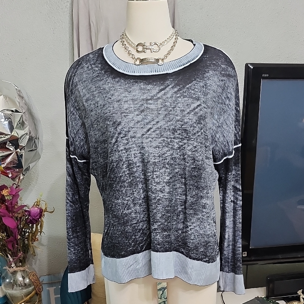 Mersea Saltwash Sweater Cashmere, Bamboo, Modal, Black/Gray Long Sleeve Sz.L Euc
